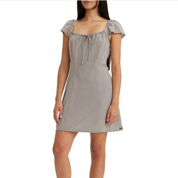 Levi's Women's Misha Checkered Gingham Flutter-Sleeve Dress Black & White Small - Picture 1 of 9